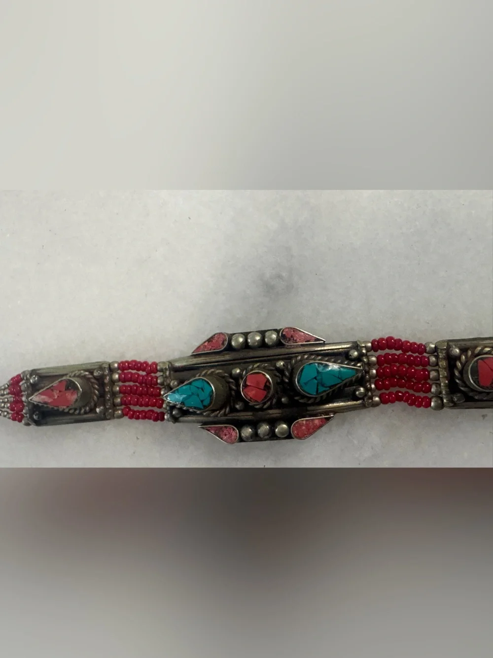 Moroccan Sterling Silver Beaded Red Multi-Strand Bracelet